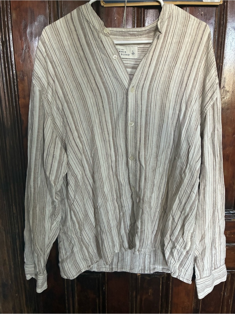 Abercrombie & Fitch Light Beige and Cream Striped Linen-Blend Shirt Jacket